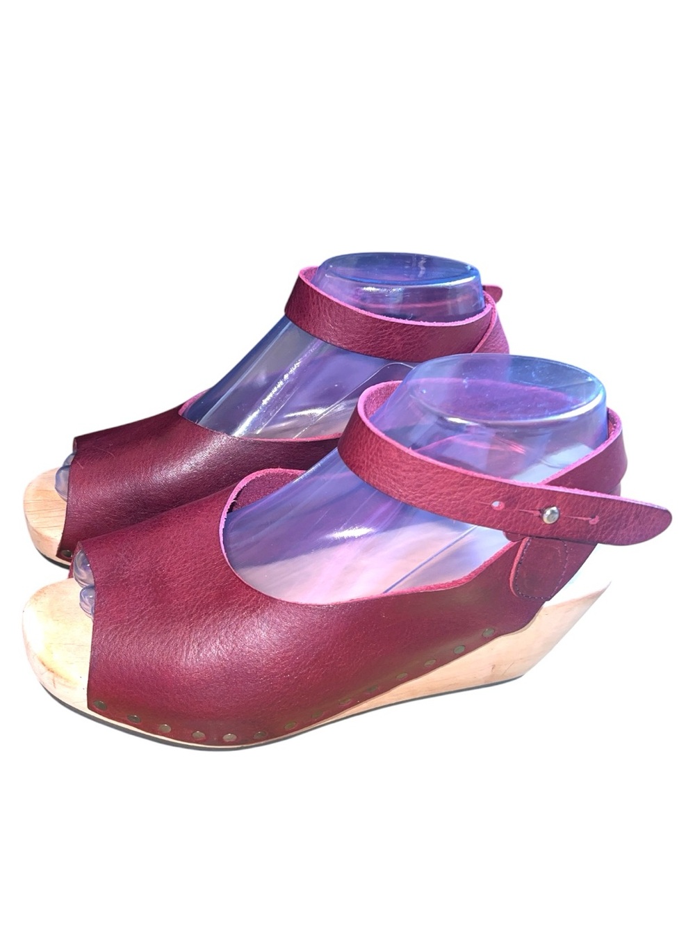 Trippen Orinoco Red Leather Wood Wedge Clog Sandals EU 38 Boho Artisan